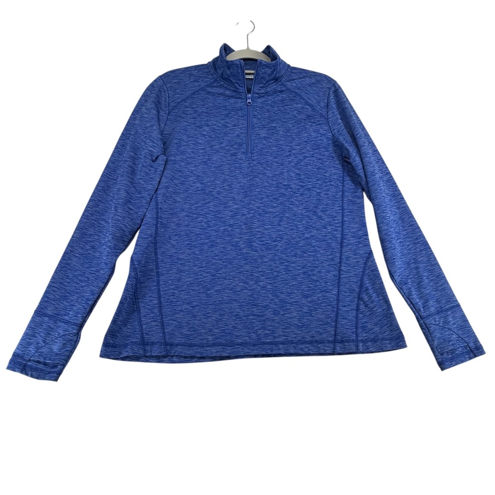 Lands End Sport Quarter Zip Pullover Women Large 14-16 Blue Heathered Gorpcore